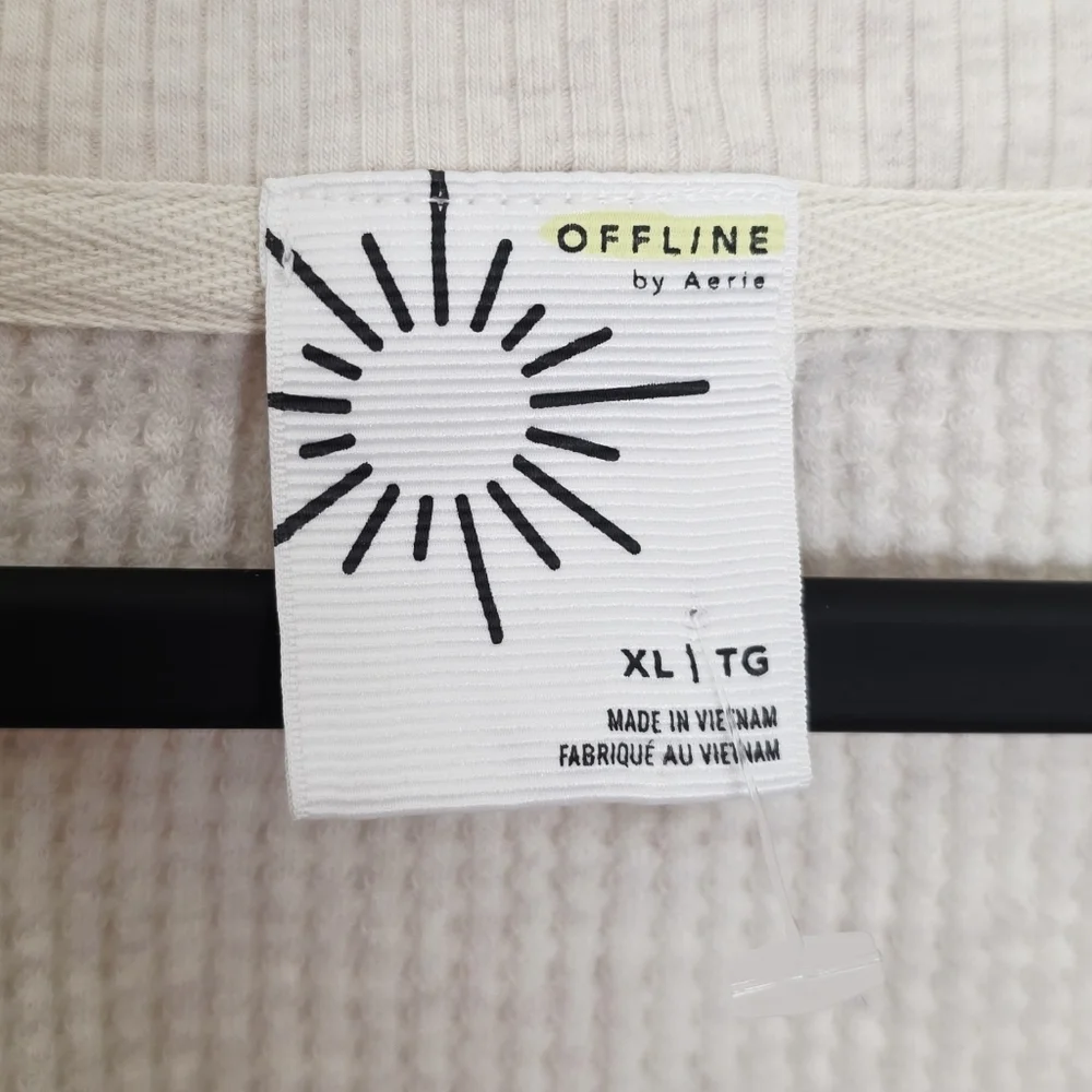 Offline By Aerie Cream Waffle Knit Long Sleeves Cotton Blend Pullover Sweater XL